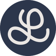 lianamei pottery logo, a white cursive letter L embedded in a navy circle.